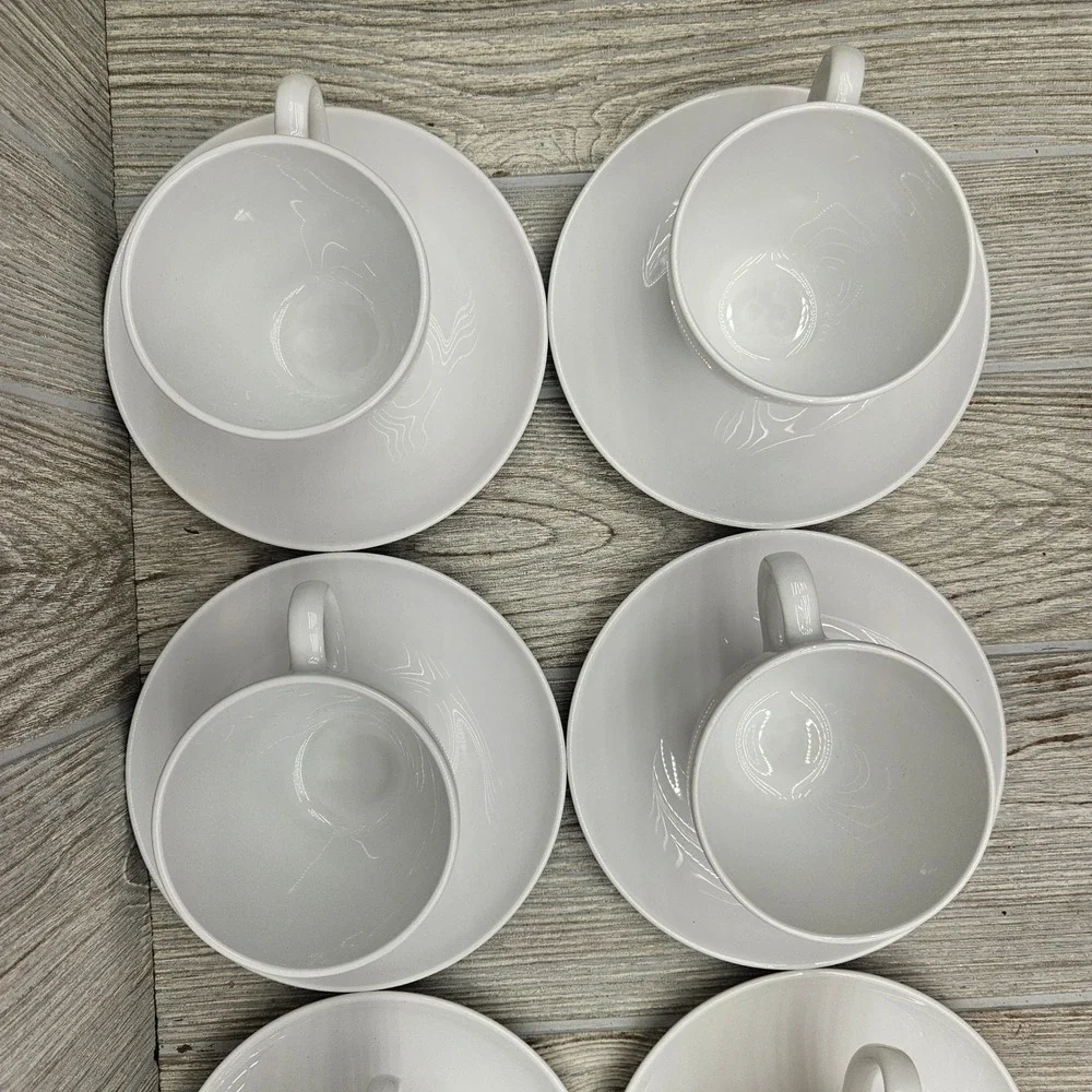 Centura by Corning Corelle White Coupe Discontinued Coffee Cup and Saucer Set 6